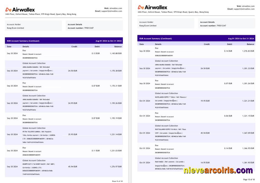 Hong Kong Airwallex Limited account statement, 18 pages 5